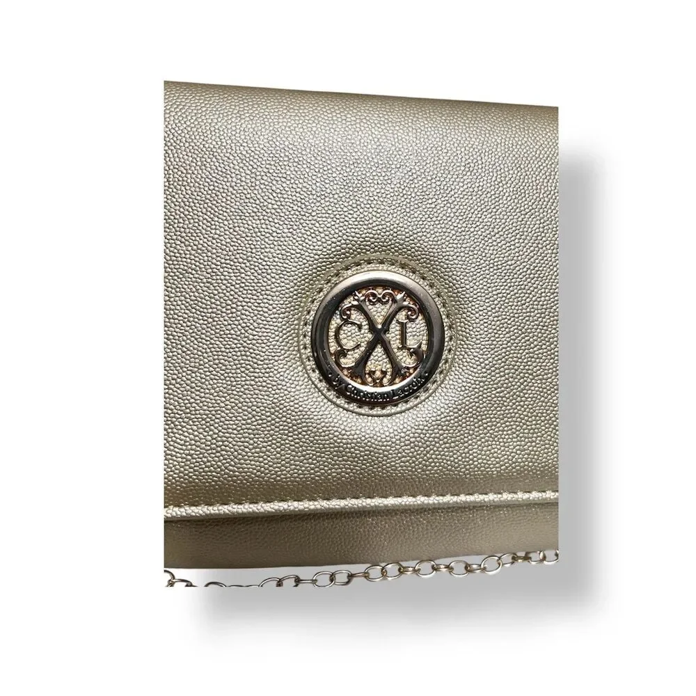 New CXL by Christian Lacroix Gold Paris Caviar Clutch Crossbody Detachable Chain